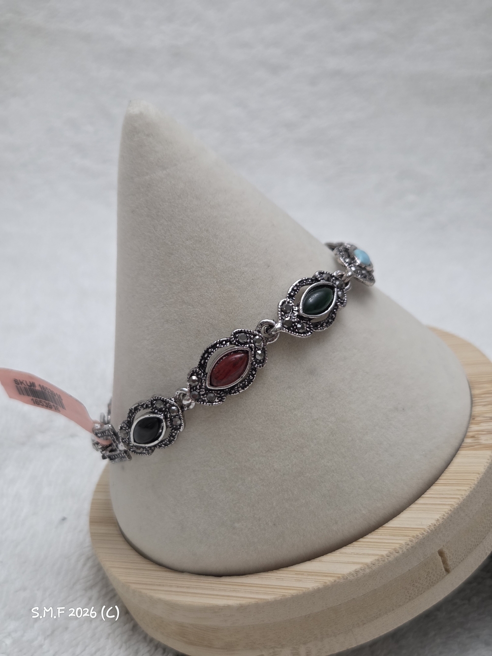 Vintage-Style Silver Toned Multi-Stone Bracelet